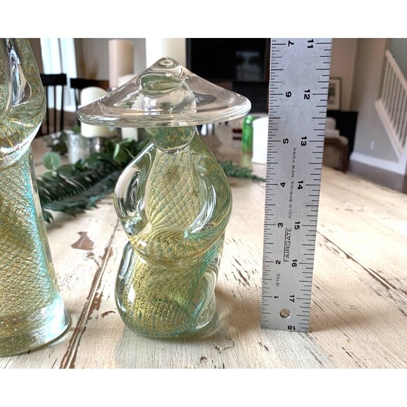 Rare VTG Murano Chinese Couple with Gold Fleck Stripe Standing & Sitting - Picture 11 of 11